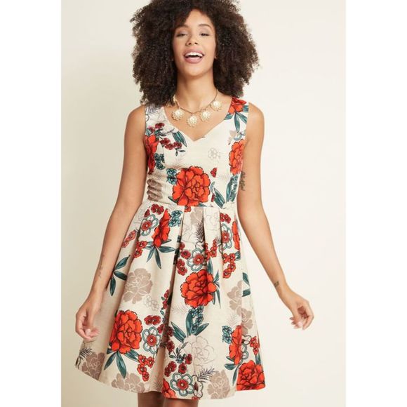 Modcloth Elegant Excellence Floral 1940s Vintage Style Party Dress - Picture 1 of 8
